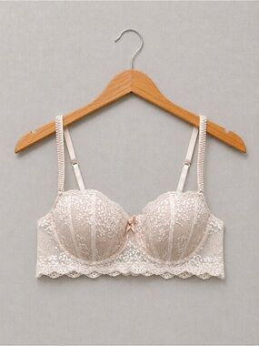 🍒3/33$ Heidi Klum Intimates Lace Longline Bra in Light Beige